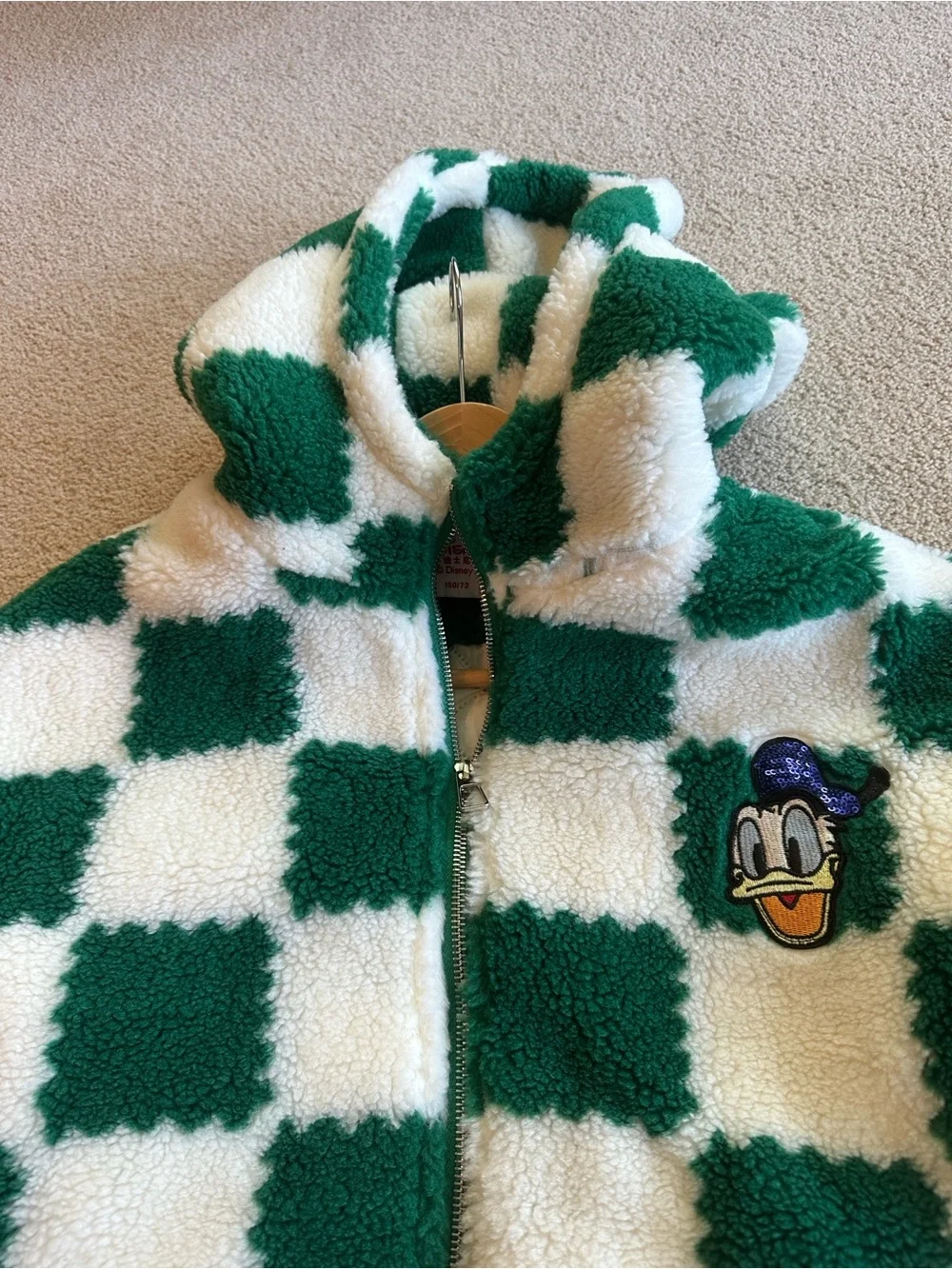 Disney green white checked fleece Donald Duck jacket